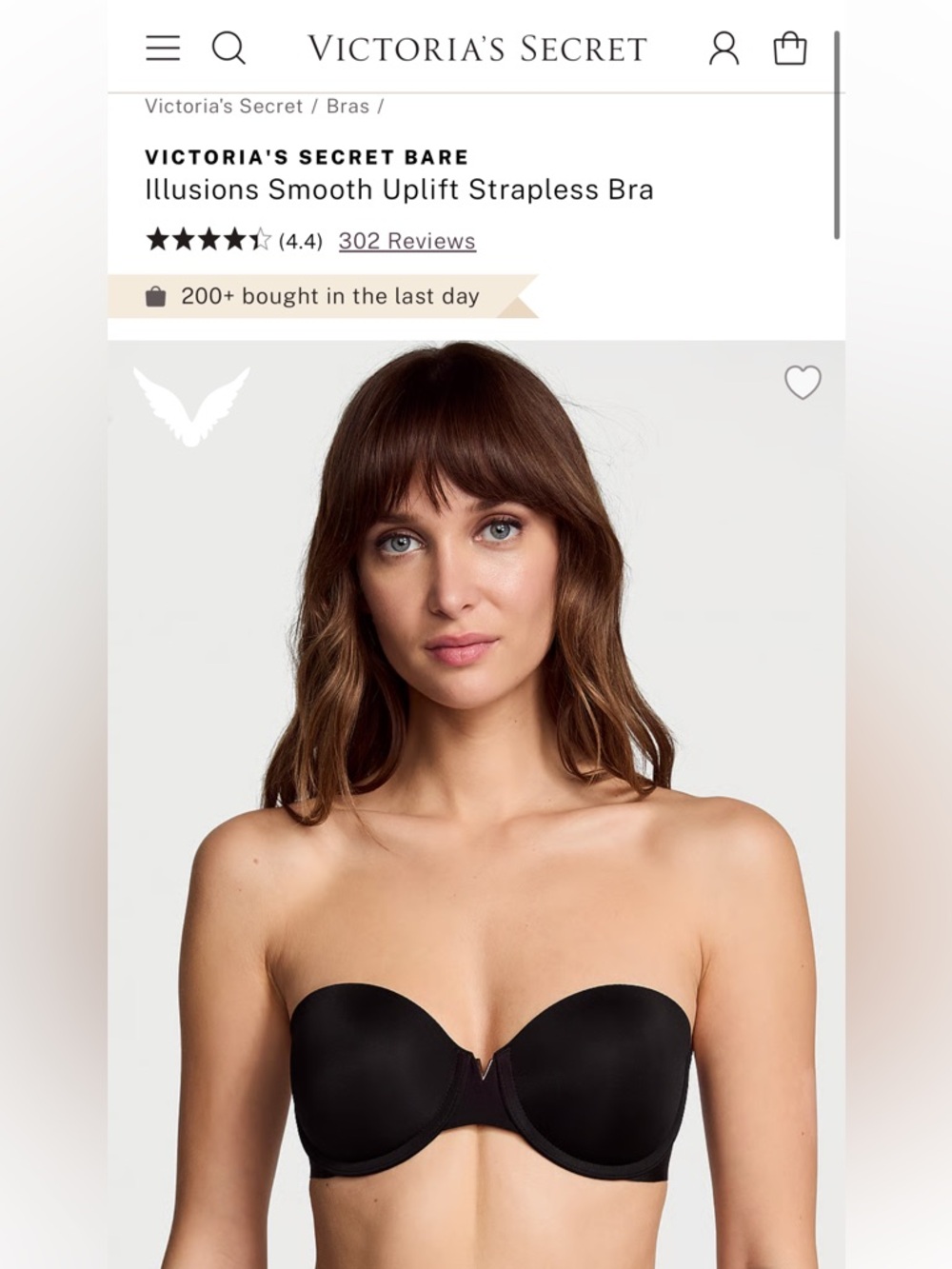 Victoria's Secret Bare Black Illusions Smooth Uplift Strapless Bra